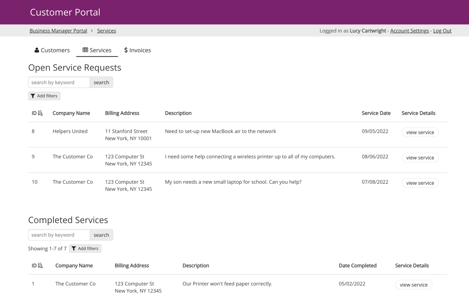 Image of an example Live App page with multiple views
