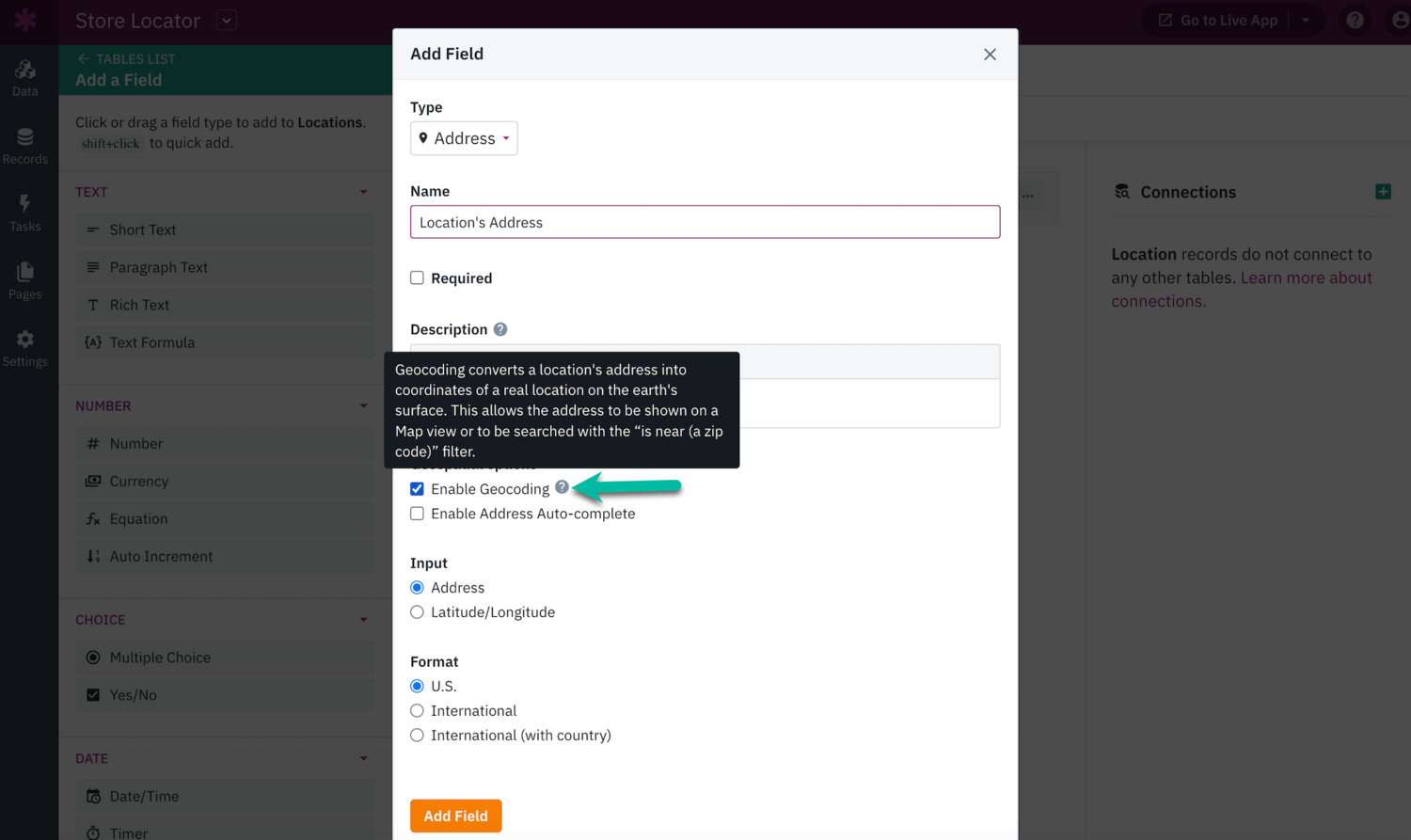 Image of the Address field's settings