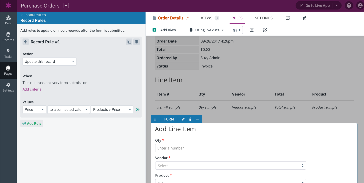Image of the record rule applied to the Add Line Item form view