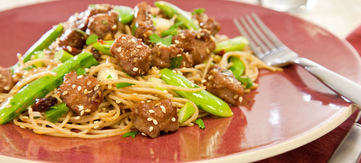 Citrus Sesame Duck with Snappy Cherry Soba Noodles Maple Leaf Farms