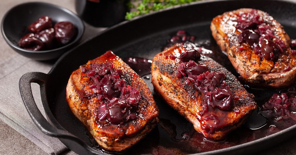 Mocha-Rubbed Duck Breast with Cherry and Red Wine… | Maple Leaf Farms