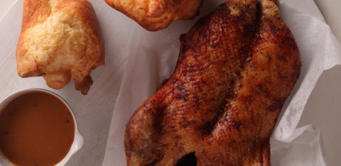 Roast duck with green peppercorn sauce