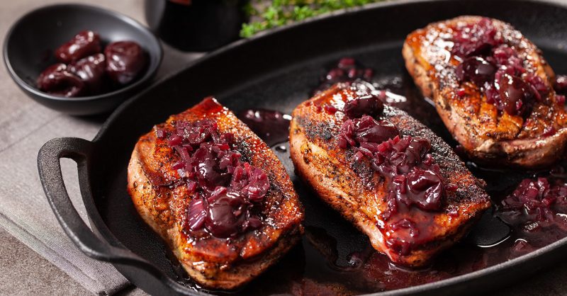 Mocha-Rubbed Duck Breast with Cherry and Red Wine… | Maple Leaf Farms