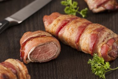 Bacon wrapped duck breasts