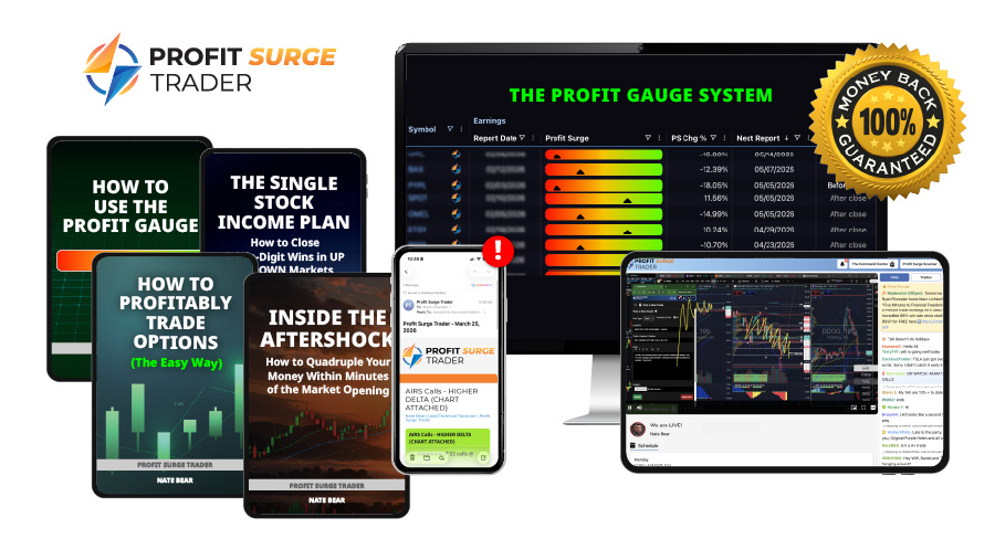 Bundle of all the reports and bonuses you will receive with a subscription to Profit Surge Trader