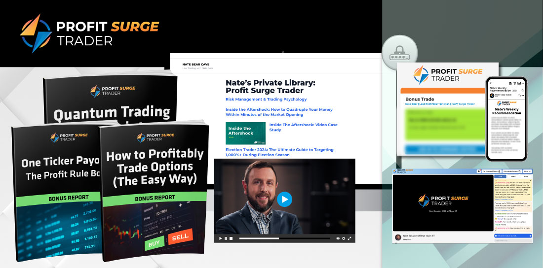 Bundle of all the reports and bonuses you will receive with a subscription to Profit Surge Trader