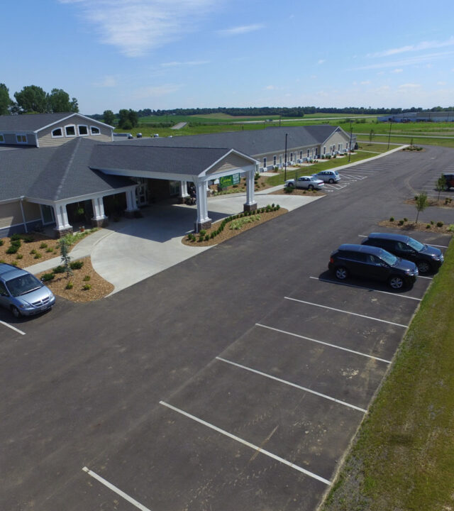 Overhead view of healthcare facility built by Seufert Construction in Southern Indiana.