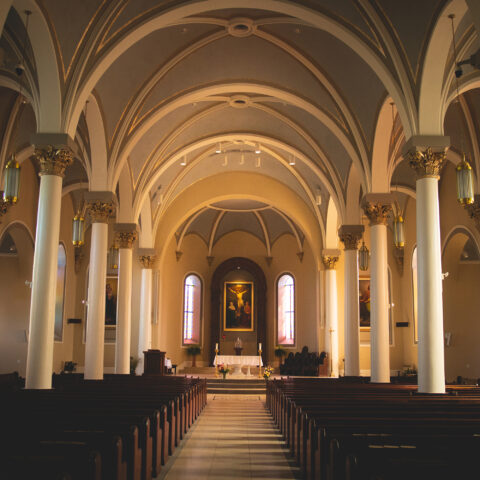 Interior church renovation project completed in Ferdinand, Southern Indiana by Seufert Construction.