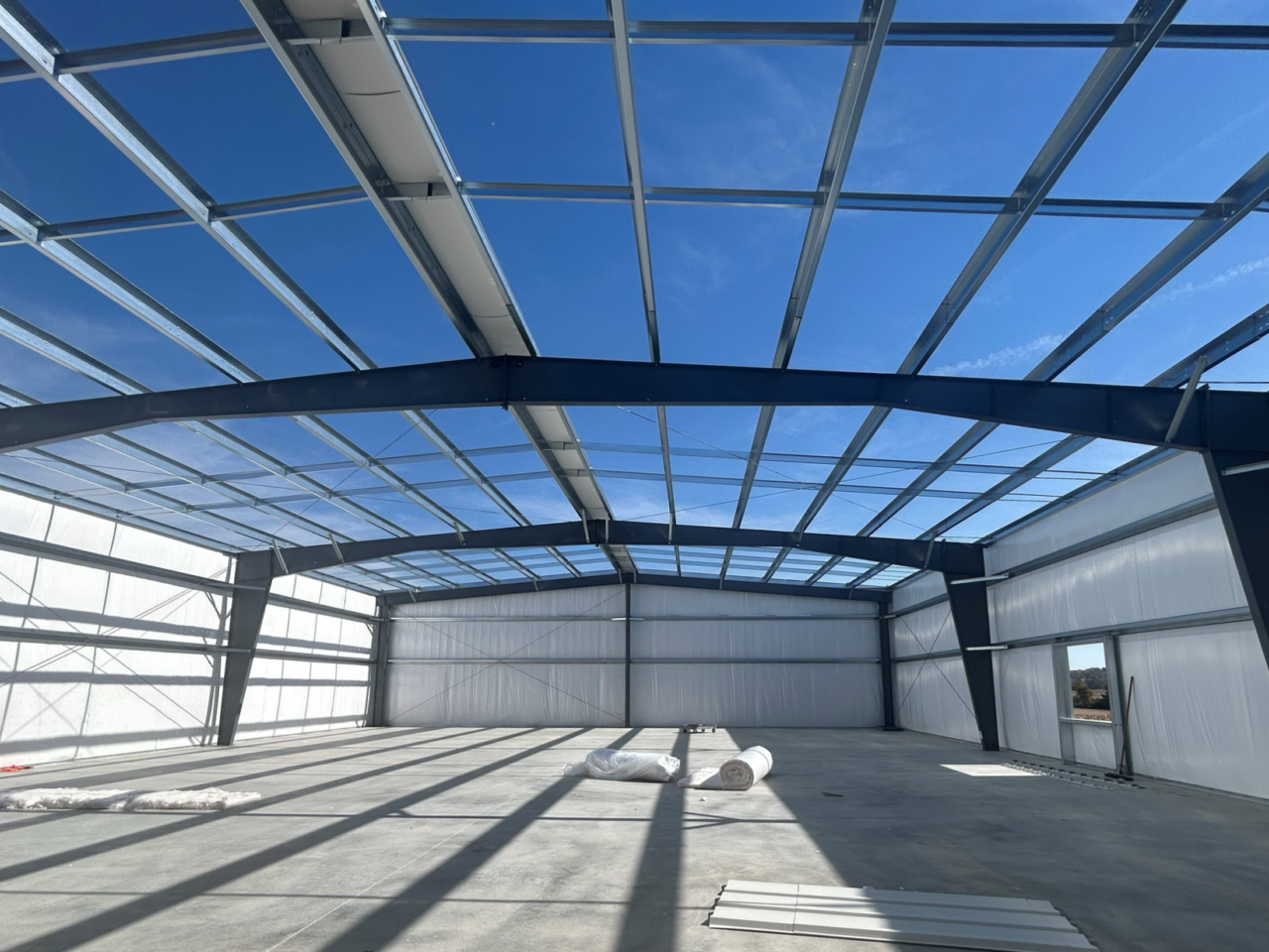 Framing of a pre-engineered building for a commercial project in Southern Indiana.