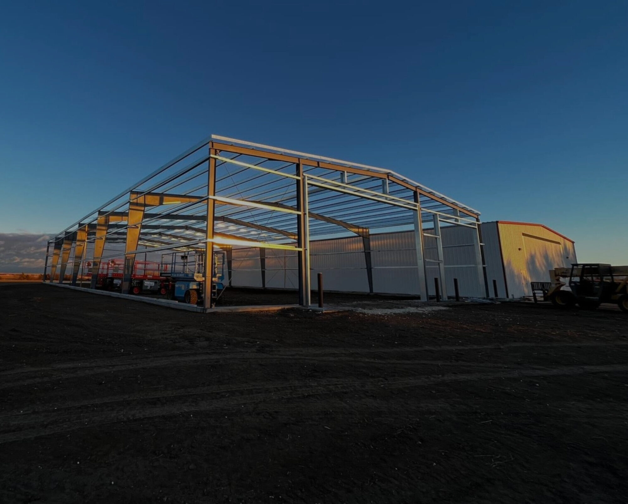 Steel framing of a Butler Pre-Engineered metal building.