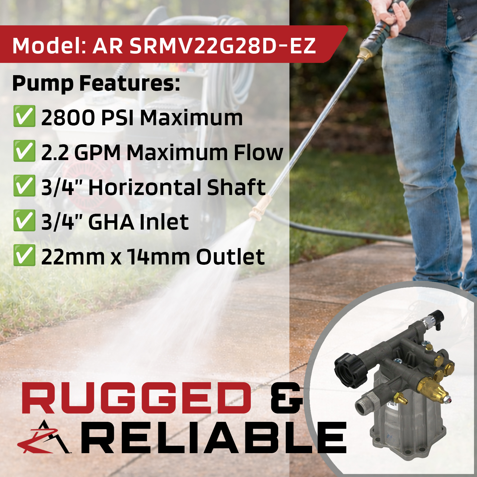 OEM Annovi Reverberi 2800 PSI Horizontal Pressure Washer Pump