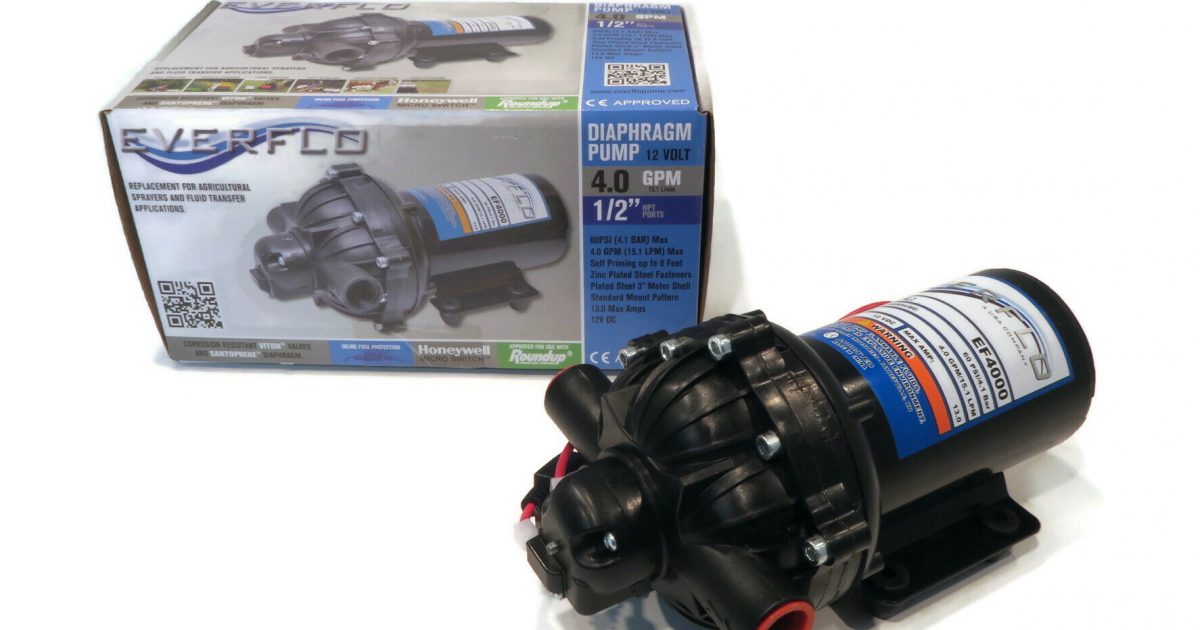 Genuine OEM Everflo 4.0 GPM, 12 Volt, Diaphragm Pump with 1/2" NPT Ports, replacement for