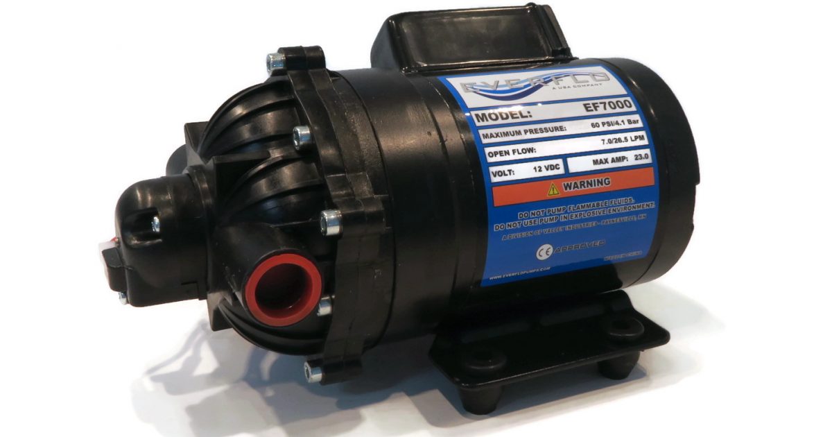 Genuine OEM Everflo 7.0 GPM, 12 Volt, Diaphragm Pump with 1/2" NPT Ports, replacement for