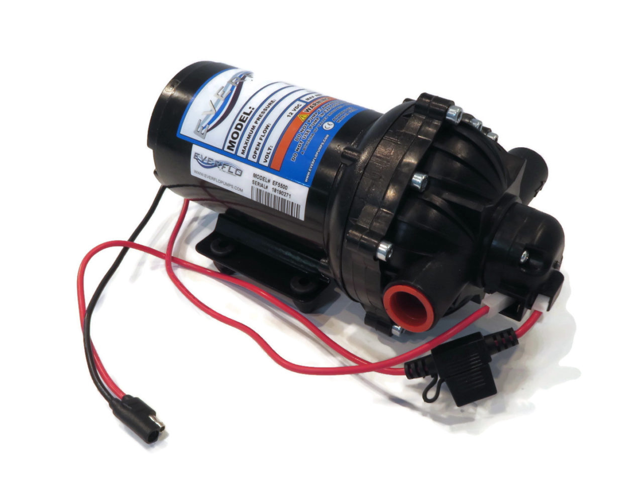 Genuine OEM Everflo 5.5 GPM, 12 Volt, Diaphragm Pump with 1/2 The Rop