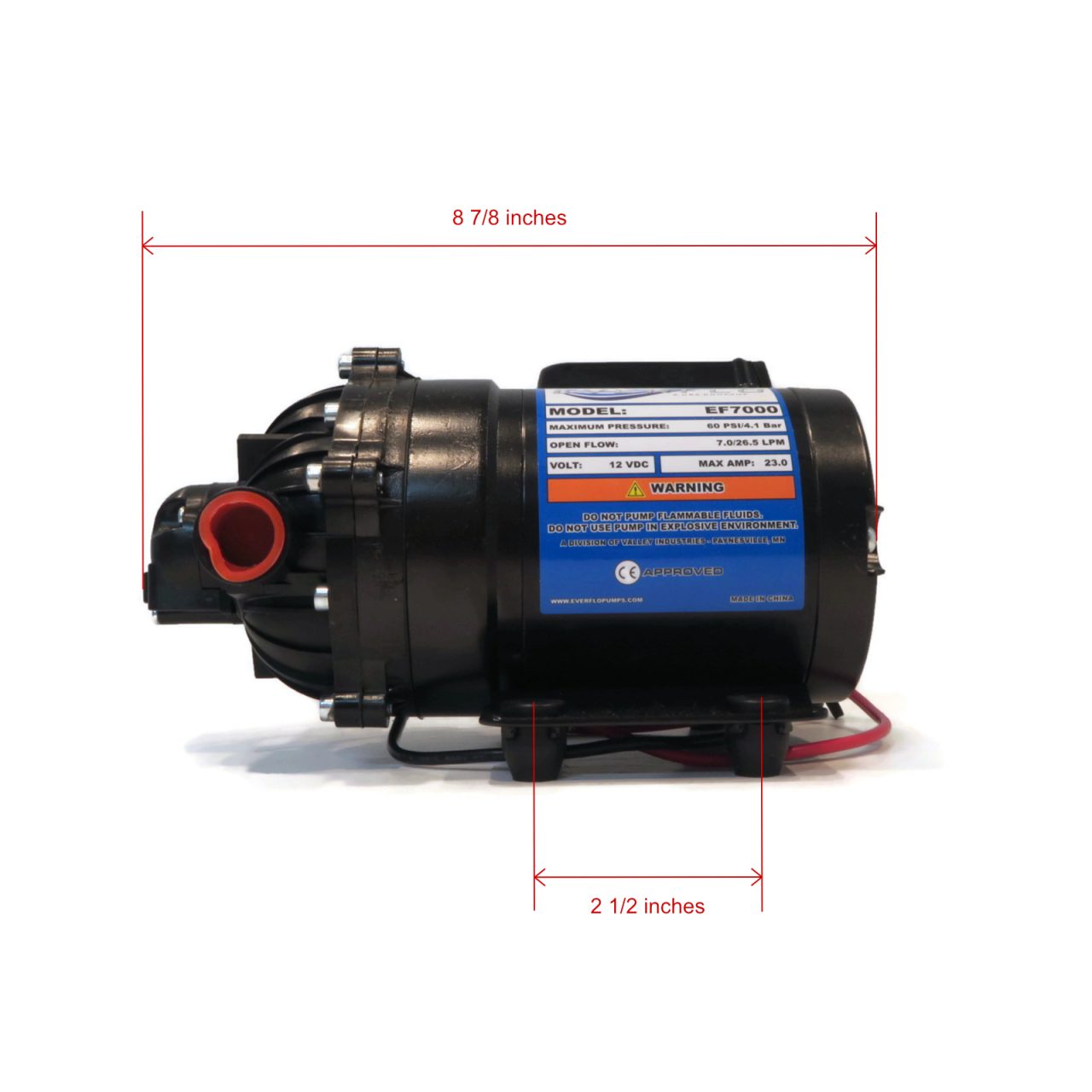 Genuine OEM Everflo 7.0 GPM, 12 Volt, Diaphragm Pump with 1/2" NPT Ports, replacement for