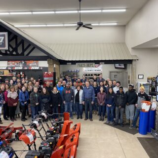 The ROP Shop / Outdoor Concepts owners being surprised with the Wells County Chamber of Commerce Business of the Year award for 2019.