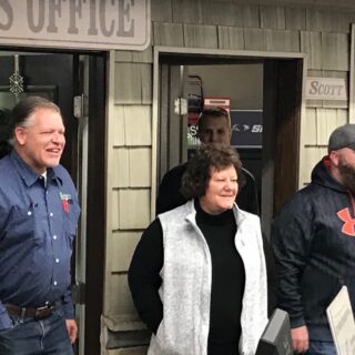 The ROP Shop / Outdoor Concepts owners being surprised with the Wells County Chamber of Commerce Business of the Year award for 2019.