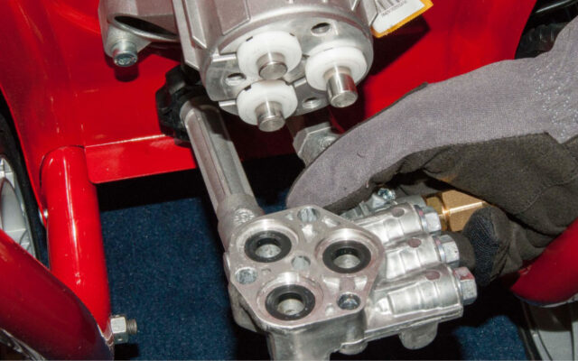 If your problem with your pressure washer pump is in the head of the unit, then save yourself some money and time by following The ROP Shop's Rugged U installation instructions for replacing out your Annovi Reverberi pump head. Since you’ll likely be making this repair with the pump still attached to the pressure washer, ensure that if you’re planning to lay your pressure washer down, the engine is positioned in a way that oil will not leak into your pistons or carburetor.