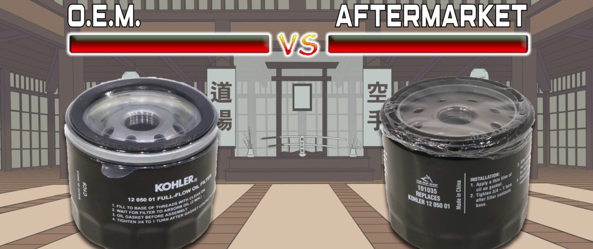 Two oil filters. One OEM and the other aftermarket.