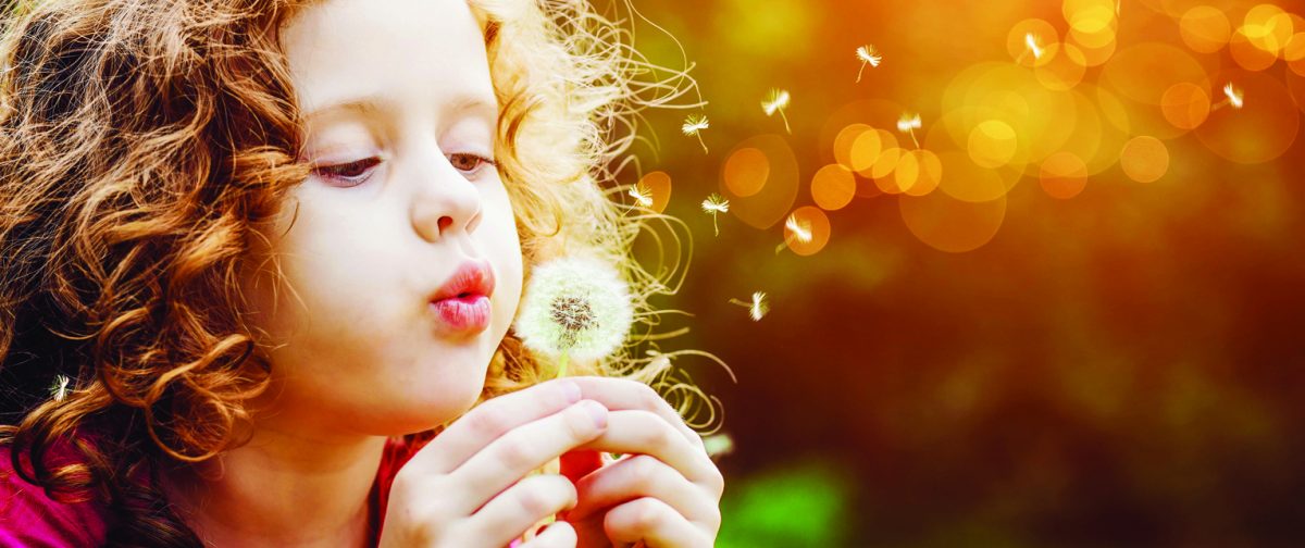 girl blowing on a dandelion