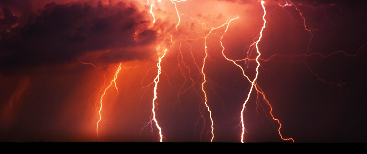 Storm with red lightning