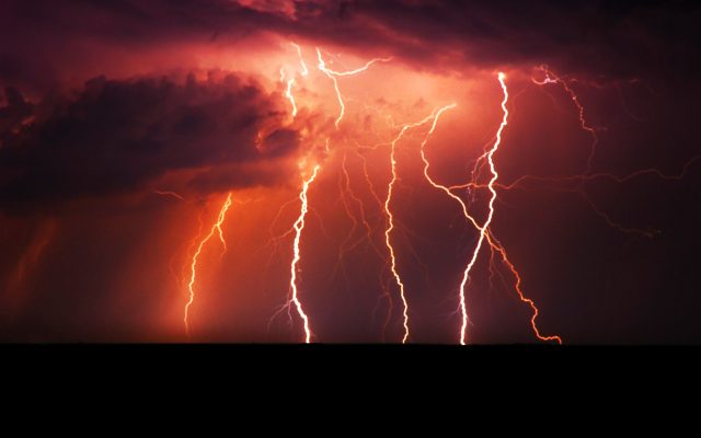 Storm with red lightning