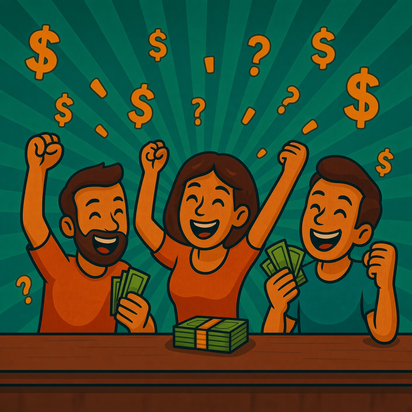 A trivia team at a bar celebrating a Trivnow League cash prize