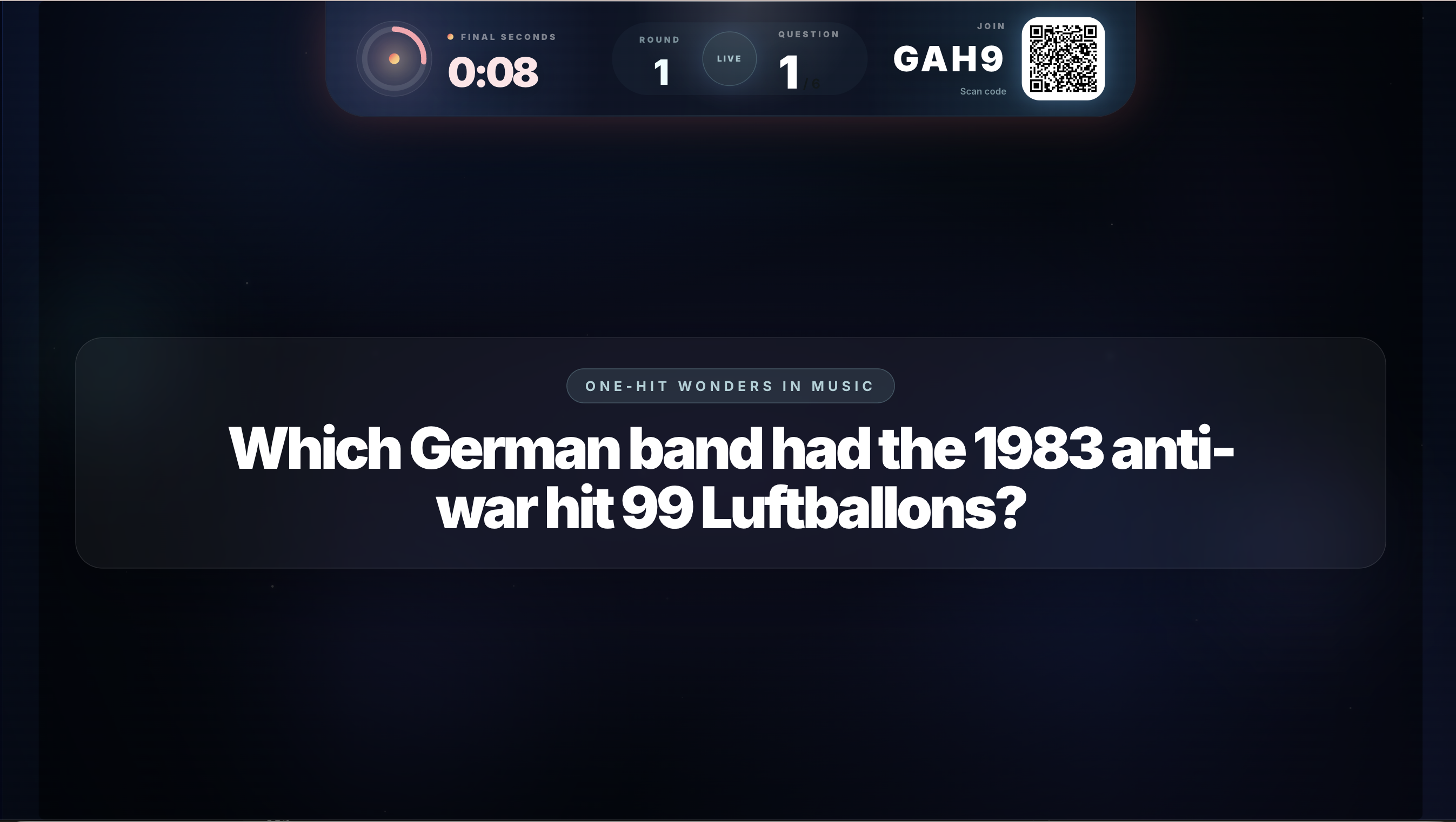 Trivnow TV showing a live free-response question after the display is connected