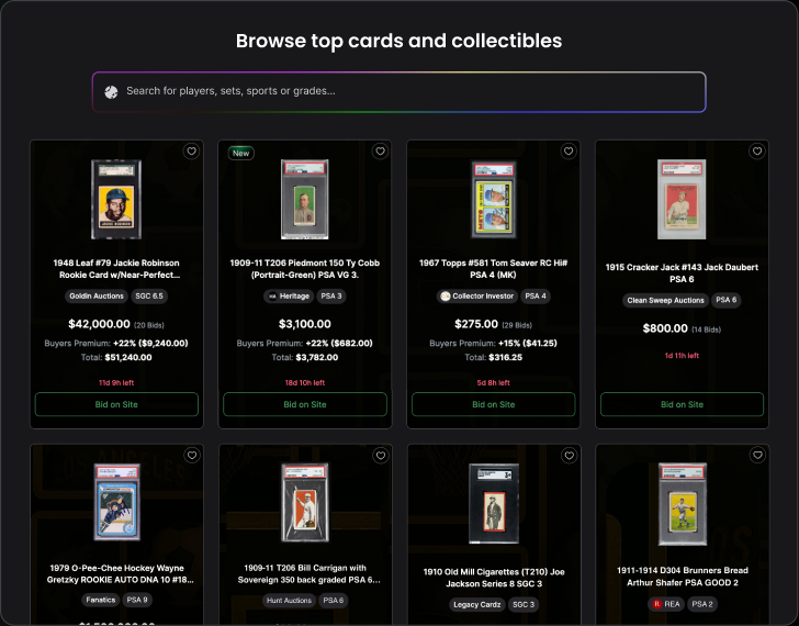 Browse top cards and collectibles