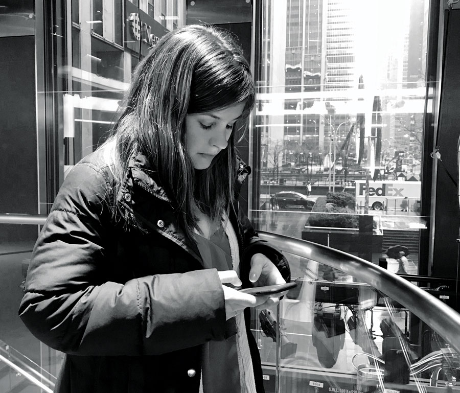 Emma Sheehy Emma Sheehy catches up on emails during a lunch break at Fox News.