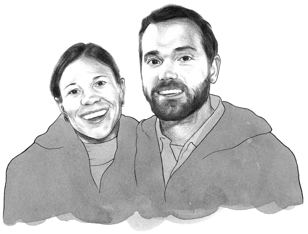 Caroline Sevier '03 and Tom Elliott '03 charcoal drawing of Caroline Sevier '03 and Tom Elliott '03