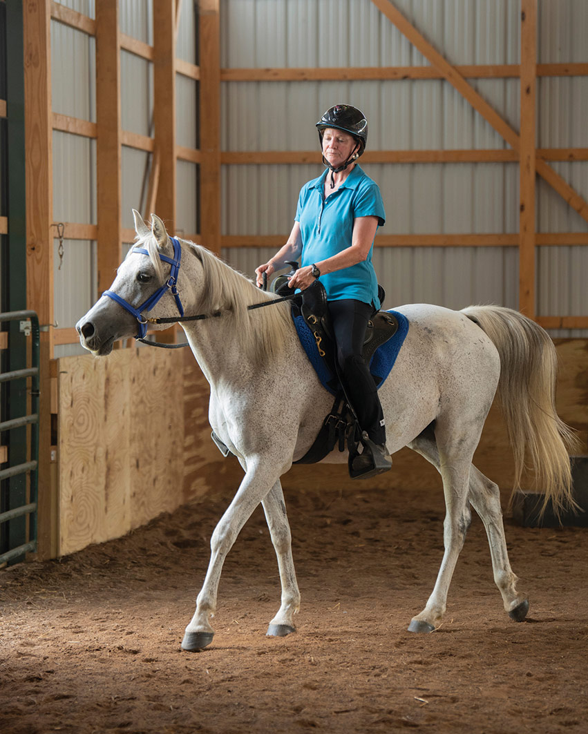 Jamie Hendry riding Rachel Jamie Hendry and Rachel in the arena.