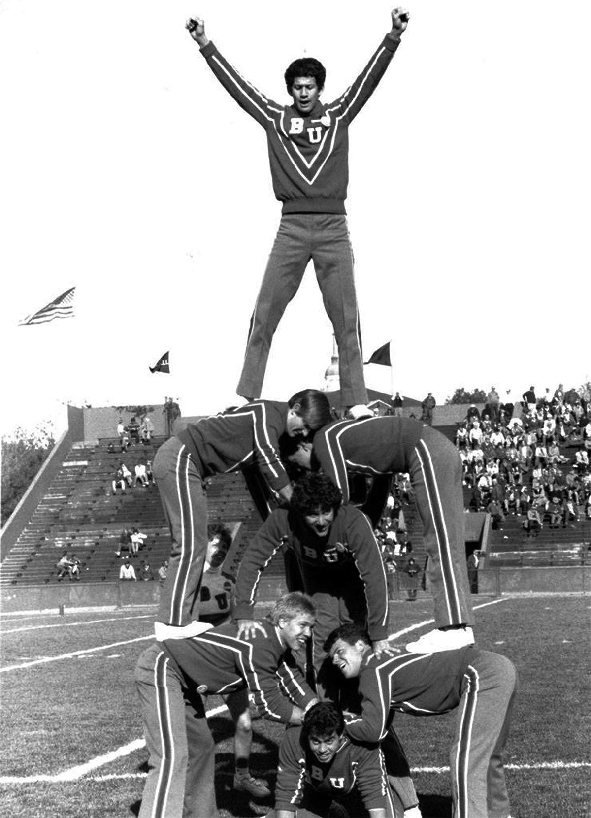 Witty Winners Vintage photograph of Bucknell male students doing a stacking formation