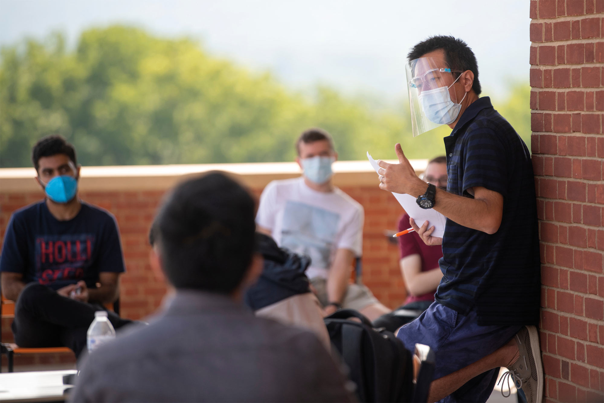 Professor Kat Wakabayashi Professor Kat Wakabayashi takes his teaching to a new level — the outdoor balcony on the second floor of Academic East.