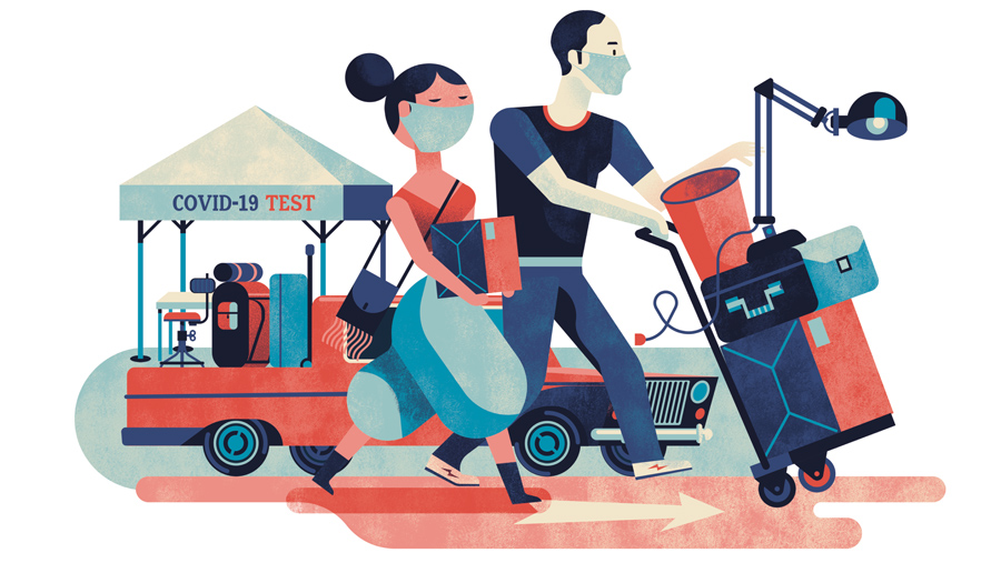 Students moving in illustration