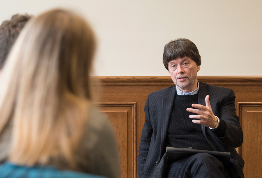 Ken Burns takes questions from students Ken Burns takes questions from students before his Bucknell Forum appearance.