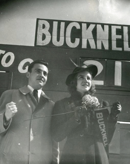 Witty Winners Vintage photograph of Bucknell students lined up on stair with identifying cards around their neck.