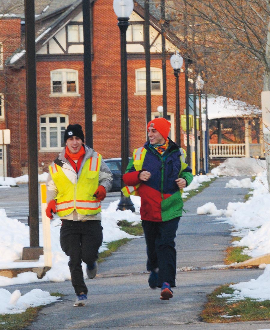 Max ’18 (right) and Zac Prizant arrive at Bucknell in late December two people running