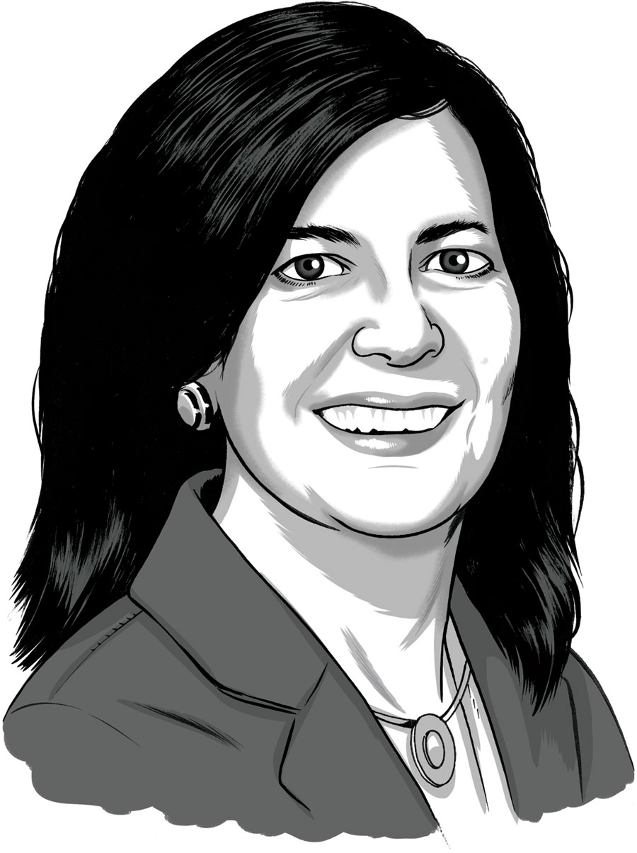 Portrait illustration of editor Sherri Kimmel smiling