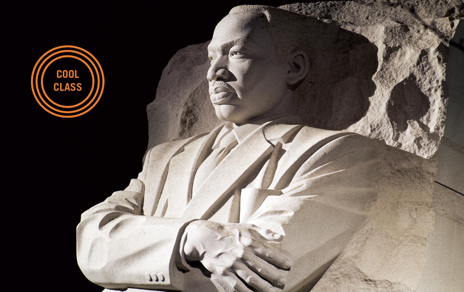 Lessons in Resistance, 1951-2021 three quarter view of Martin Luther King Jr. Memorial statue in Washington, DC