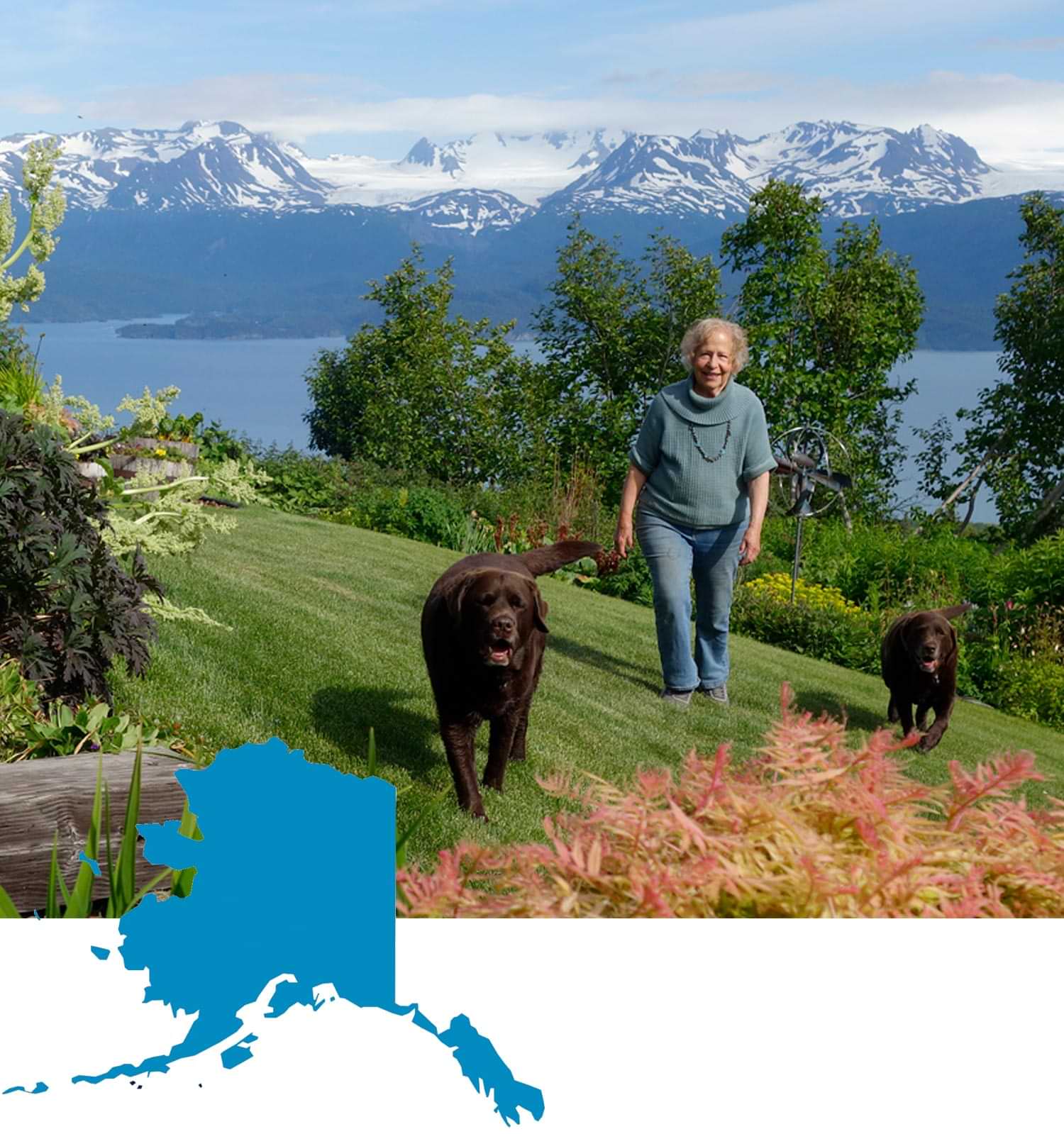Homer, Alaska Brenda Crouthamel Adams and her dogs at her home in Alaska