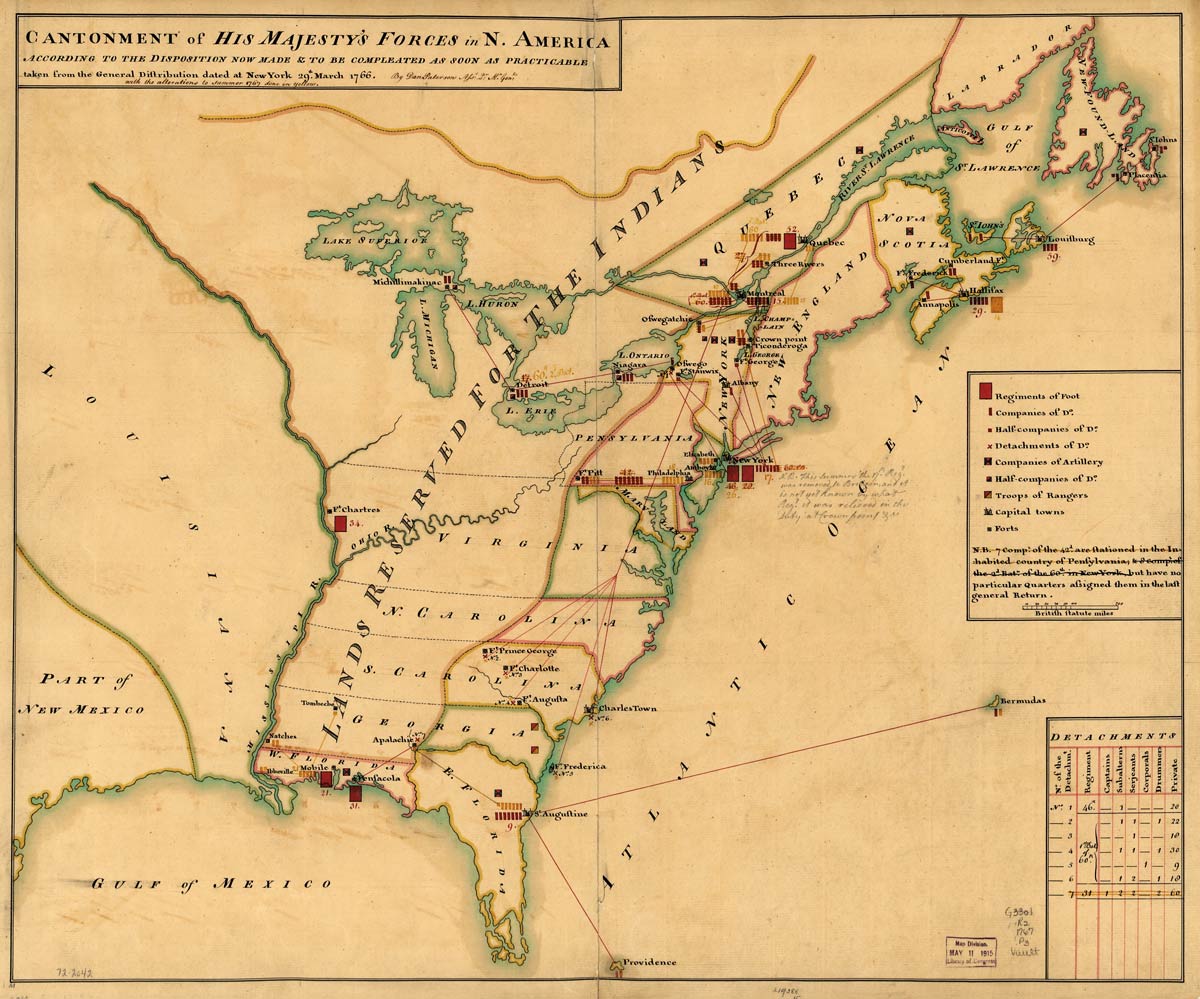 Steve Bass pen-and-ink and watercolor map depicts the boundary established by the Proclamation of 1763