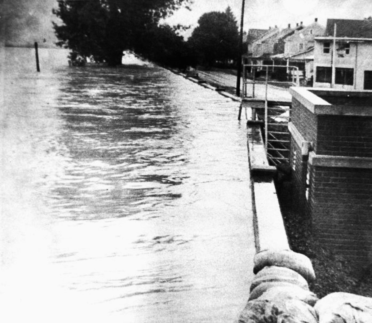 Sunbury, 11 miles southeast of Lewisburg, was also hard hit. The flood wall was nearly surmounted by the Susquehanna