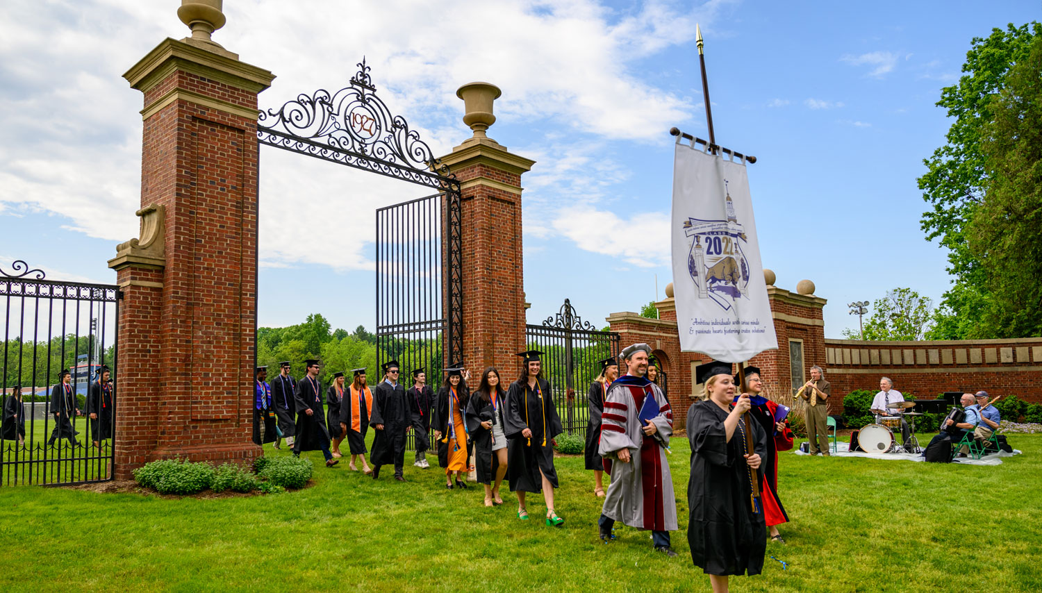 Class of 2022 President Amelia Schmall led the procession through the Christy Mathewson Gates