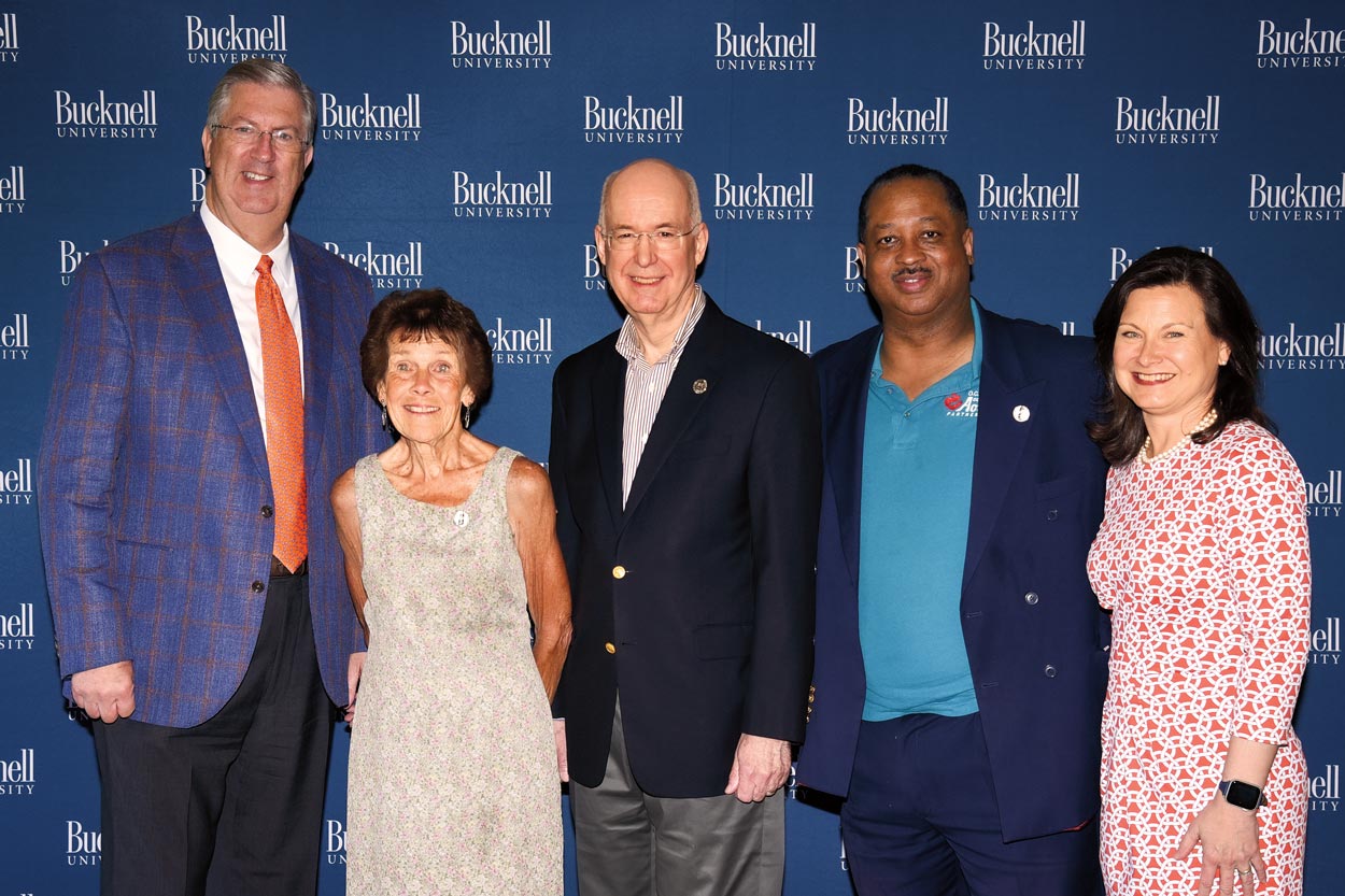 New Campus Views From left: President John Bravman, Tressler, Freeman, Wilkins and Bucknell University Alumni Association President Christine Zapotocky Kelleher ’91 during the Reunion awards ceremony