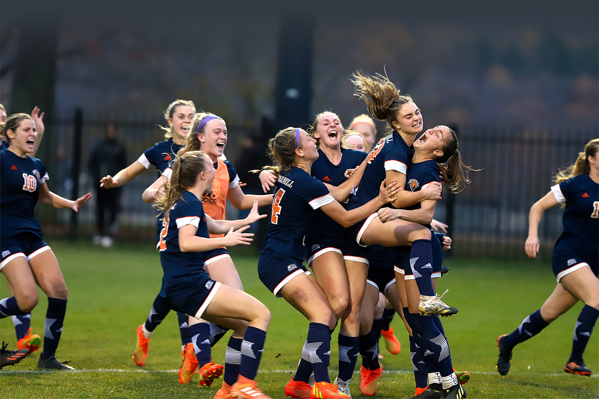Bucknell Bison team winning the championship on the field
