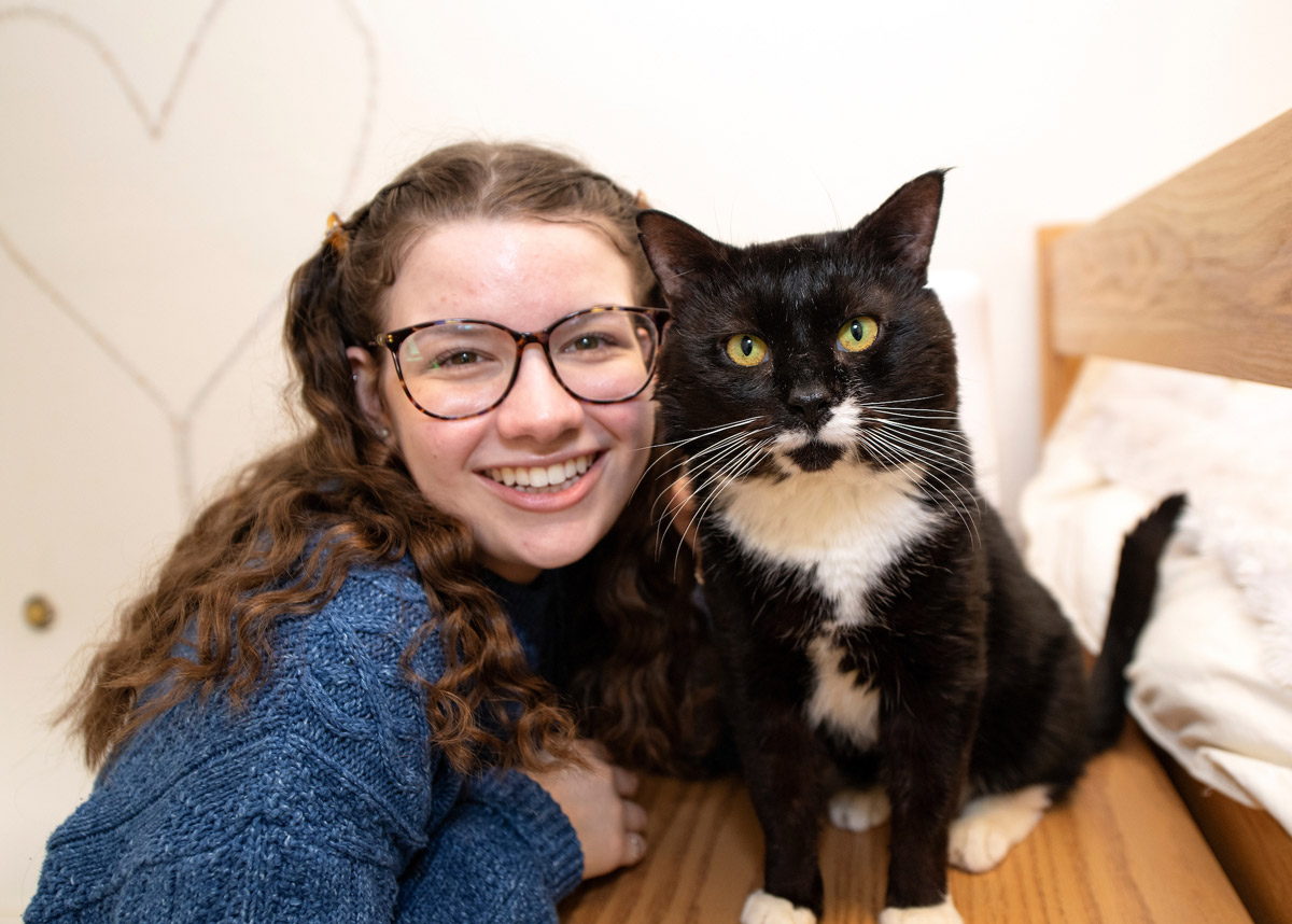 Evelyn and black and white cat