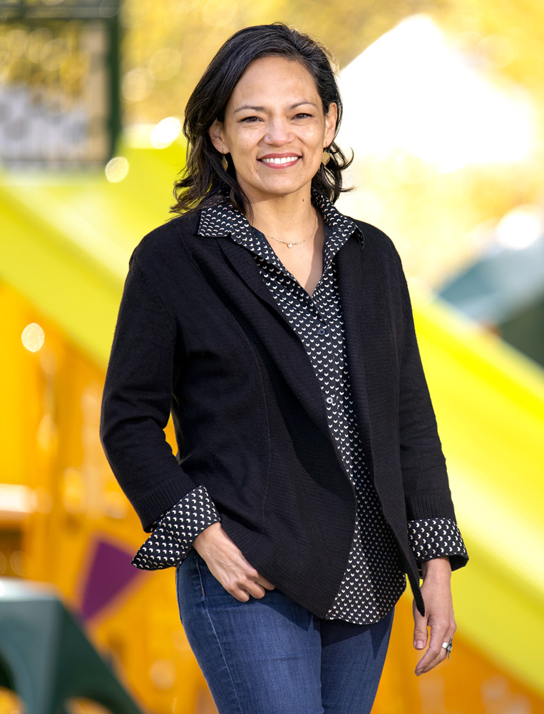 Gabriela Diego wearing a black jacket