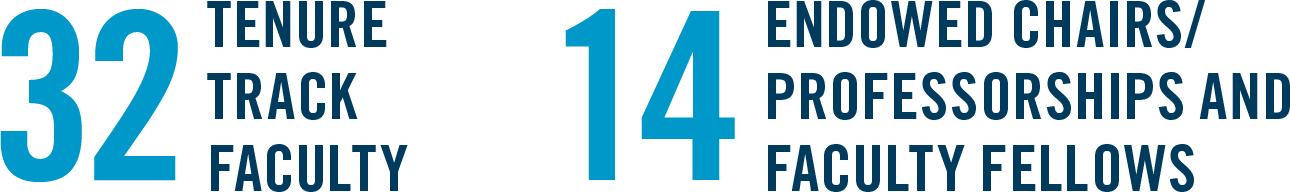 32 tenure track faculty, 14 endowed chairs/professorships and faculty fellows