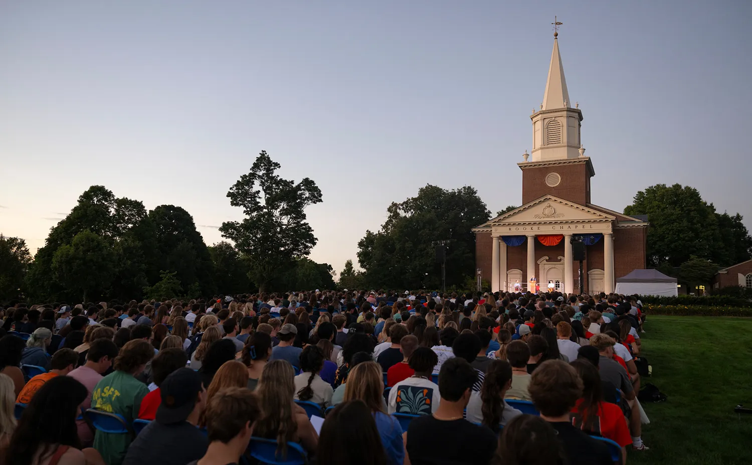 Students of Bucknell University gather around a lawn